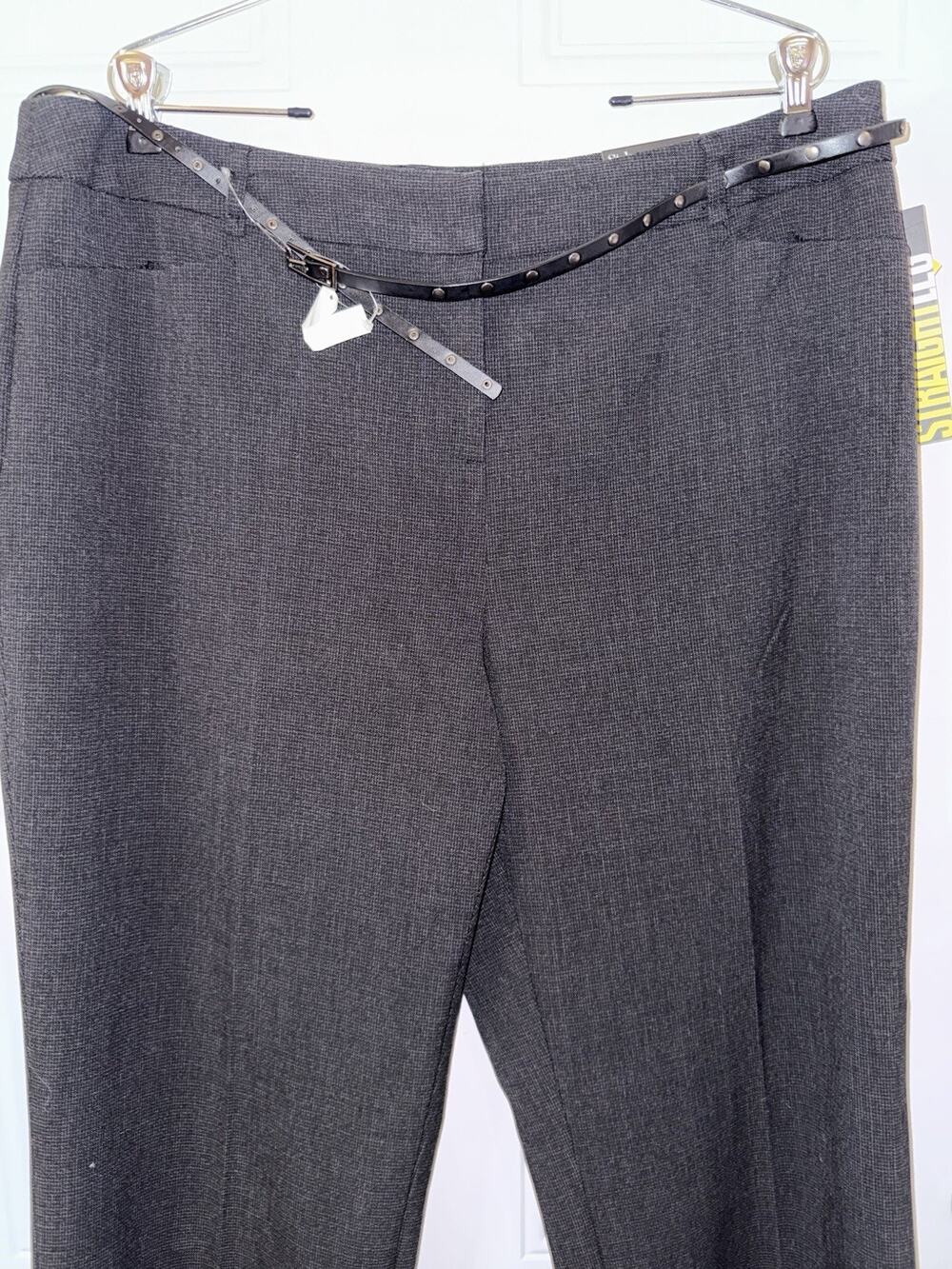Style Co Woman 16W NWT Belted Straight Leg Trouser Pants Dark Gray 16
